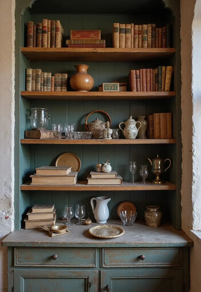 29 Fall Shelf Decor Ideas Living Room That Feel Warm and Seasonal - 5. Vintage Finds for Unique Vibes