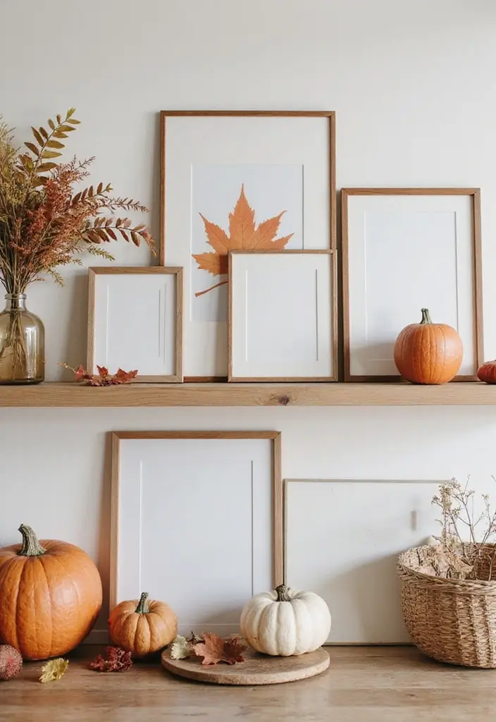 29 Fall Shelf Decor Ideas Living Room That Feel Warm and Seasonal - 6. Seasonal Art Prints