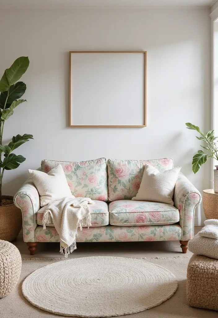 29 Floral Couch Living Room Vintage Ideas That Feel Romantic and Retro - 2. Soft Pastel Hues