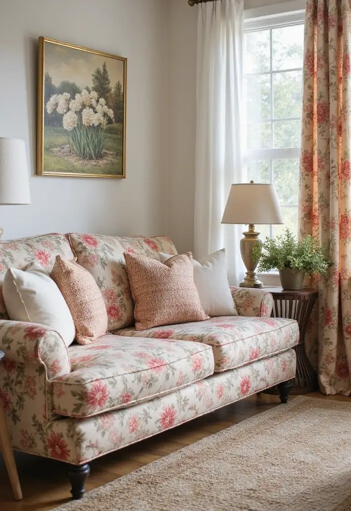 29 Floral Couch Living Room Vintage Ideas That Feel Romantic and Retro - 29. Seasonal Decor Changes