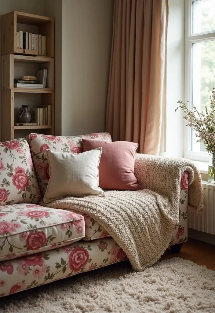 29 Floral Couch Living Room Vintage Ideas That Feel Romantic and Retro - 4. Layered Textures