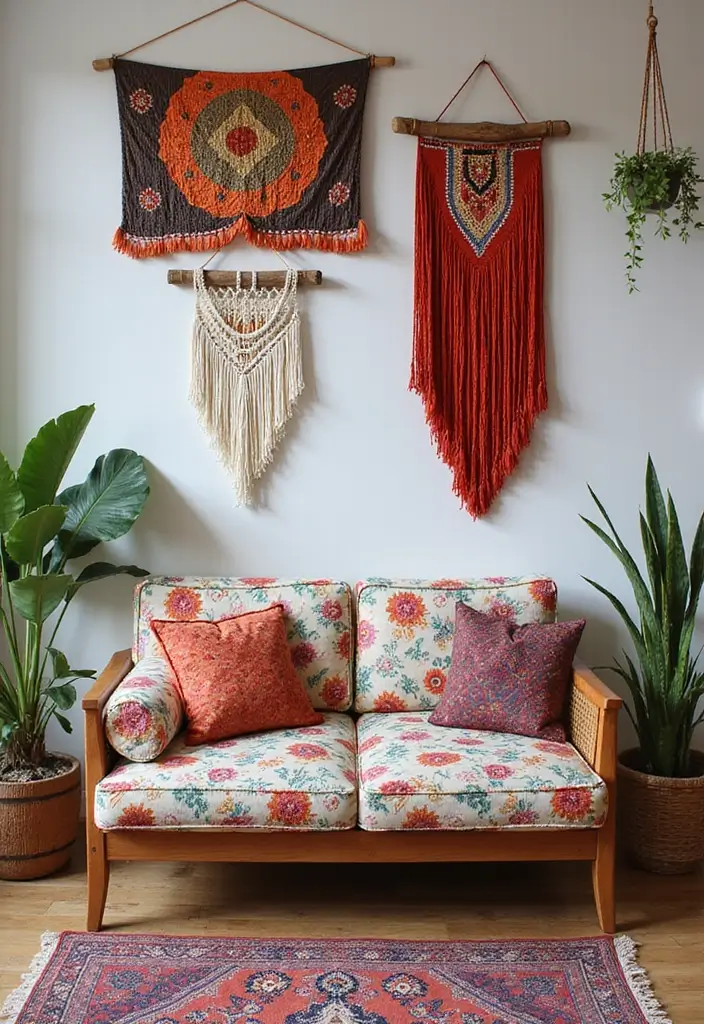 29 Floral Couch Living Room Vintage Ideas That Feel Romantic and Retro - 5. Bohemian Accents