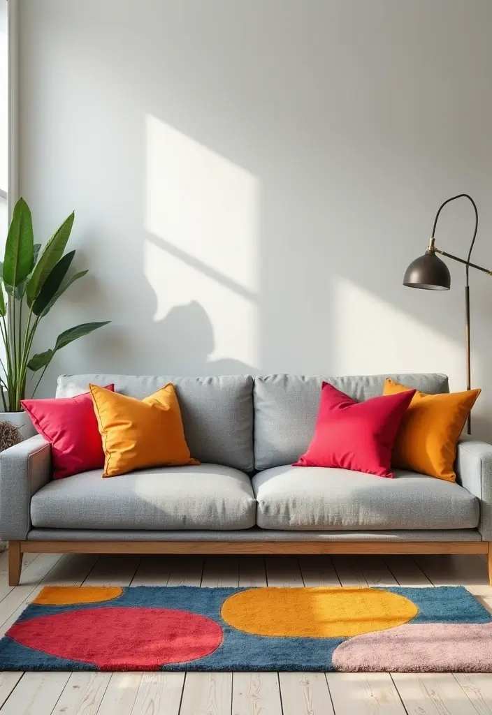 29 Grey Modern Living Room Ideas That Feel Contemporary and Calm - 11. Soft Grey with Color Accents