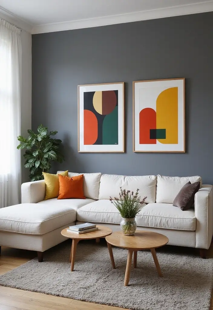 29 Grey Modern Living Room Ideas That Feel Contemporary and Calm - 18. Grey with Bold Artwork