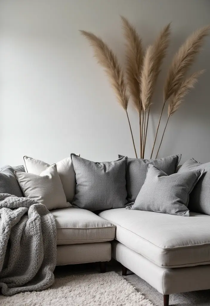 29 Grey Modern Living Room Ideas That Feel Contemporary and Calm - 25. Layering Grey with Textiles