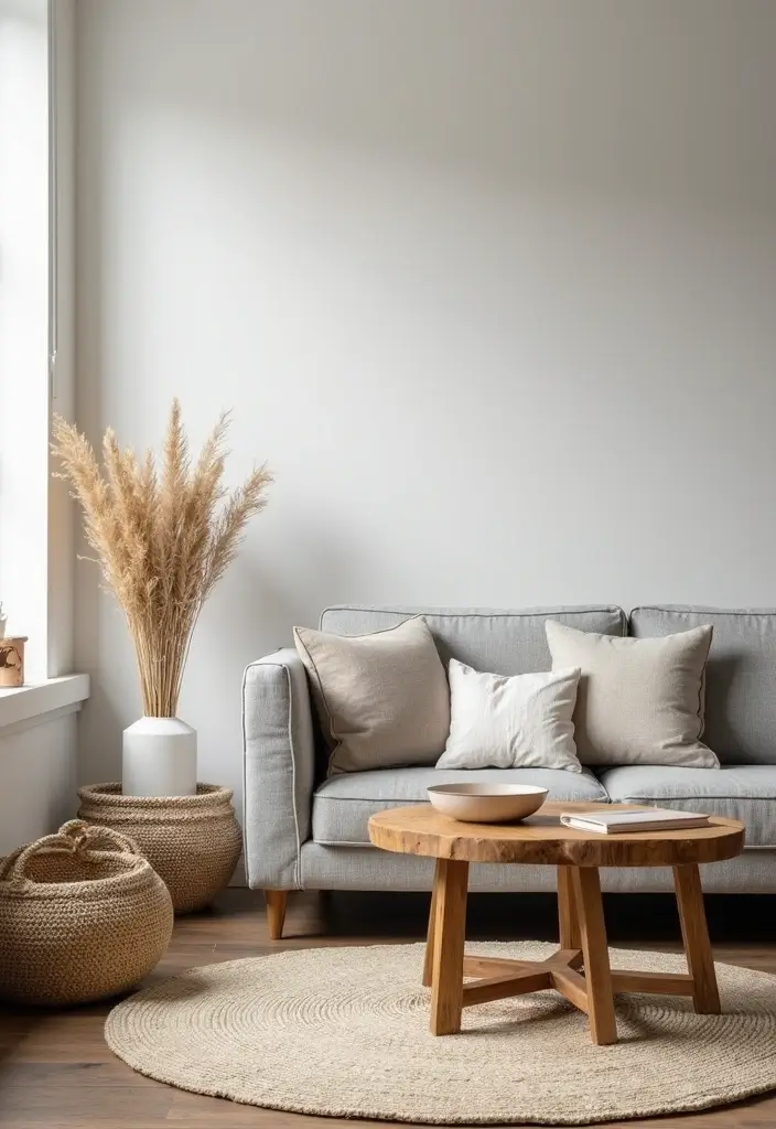 29 Grey Modern Living Room Ideas That Feel Contemporary and Calm - 4. Soft Grey with Natural Accents