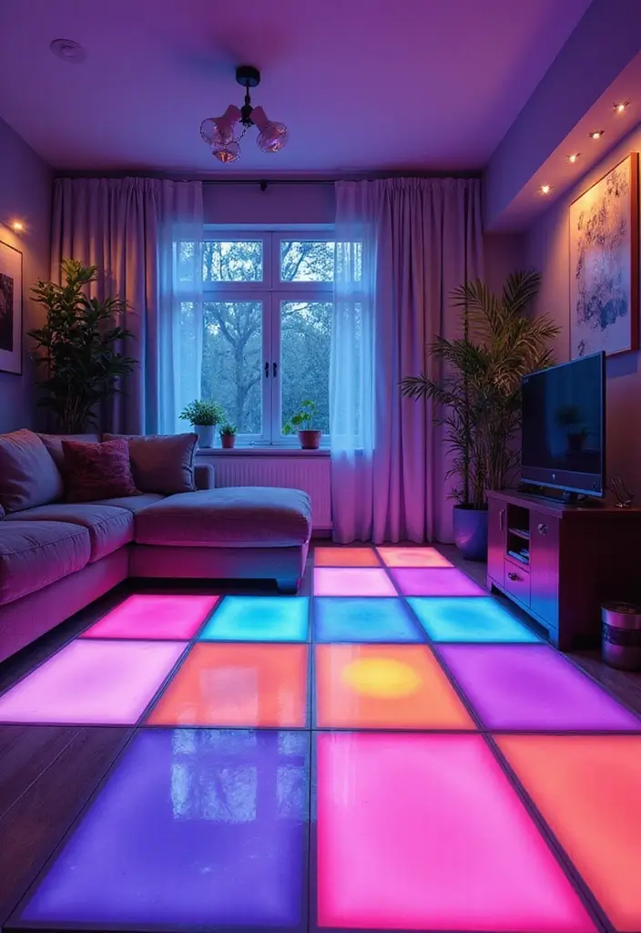 29 LED Living Room Ideas That Add Ambiance and Glow - 19. LED RGB Floor Panels