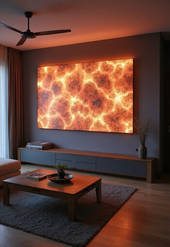 29 LED Living Room Ideas That Add Ambiance and Glow - 23. LED Wall Art