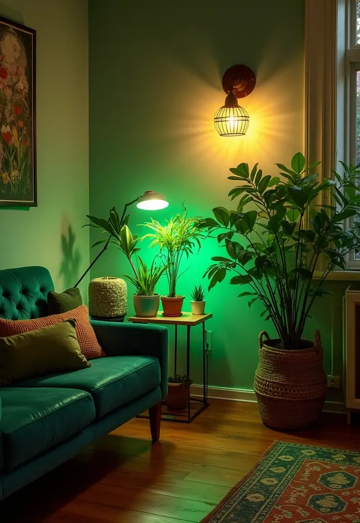 29 LED Living Room Ideas That Add Ambiance and Glow - 24. LED Plant Lights