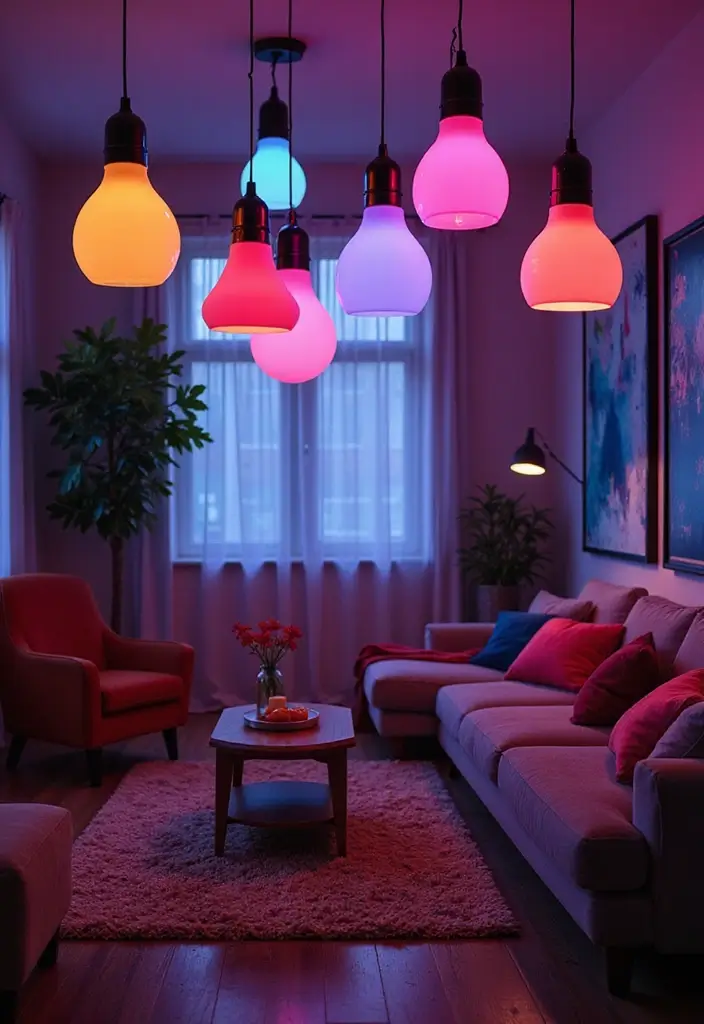 29 LED Living Room Ideas That Add Ambiance and Glow - 6. Color-Changing LED Bulbs