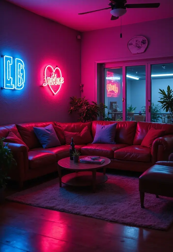 29 LED Living Room Ideas That Add Ambiance and Glow - 7. LED Neon Signs