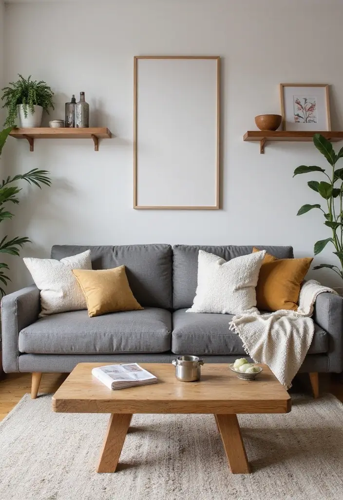 29 Living Room Grey Ideas That Feel Modern and Neutral - 2. Grey and Wood Harmony