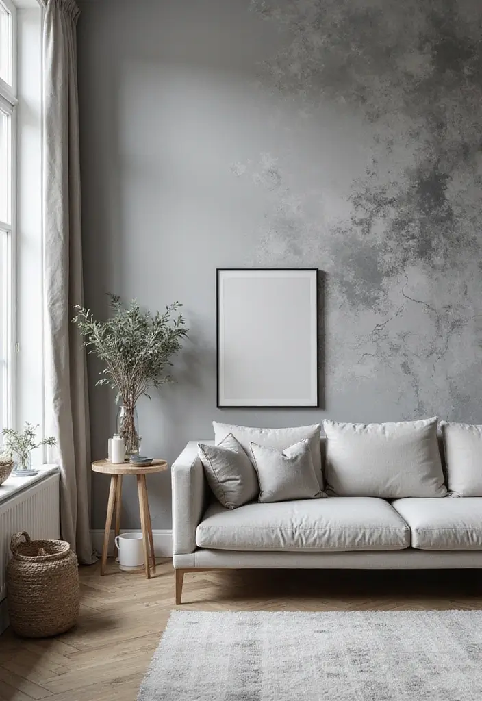 29 Living Room Grey Ideas That Feel Modern and Neutral - 24. Artistic Wallpaper