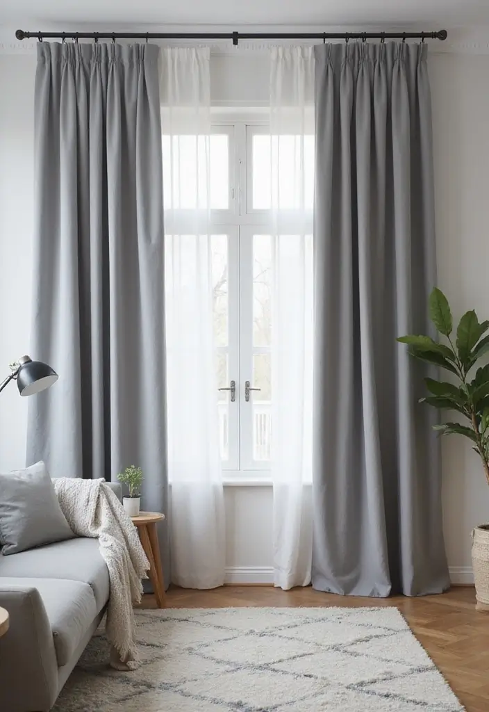 29 Living Room Grey Ideas That Feel Modern and Neutral - 9. Grey Curtains for Softness
