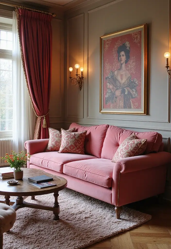 29 Pink Couch Living Room Ideas That Feel Fun and Feminine - 18. Luxe Textiles