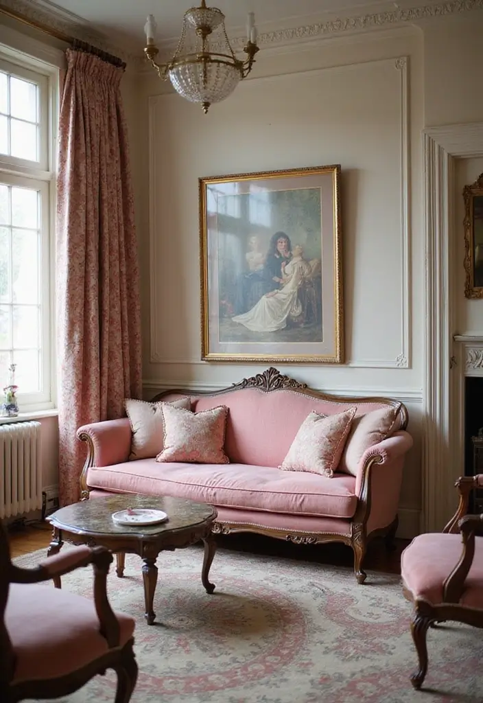 29 Pink Couch Living Room Ideas That Feel Fun and Feminine - 21. Timeless Elegance
