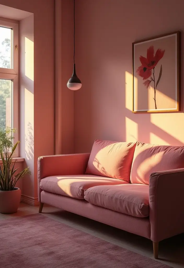 29 Pink Couch Living Room Ideas That Feel Fun and Feminine - 27. Smart Lighting Techniques