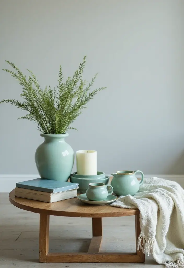 29 Sage Green and Blue Living Room Ideas That Feel Fresh and Modern - 16. Chic Coffee Table Decor