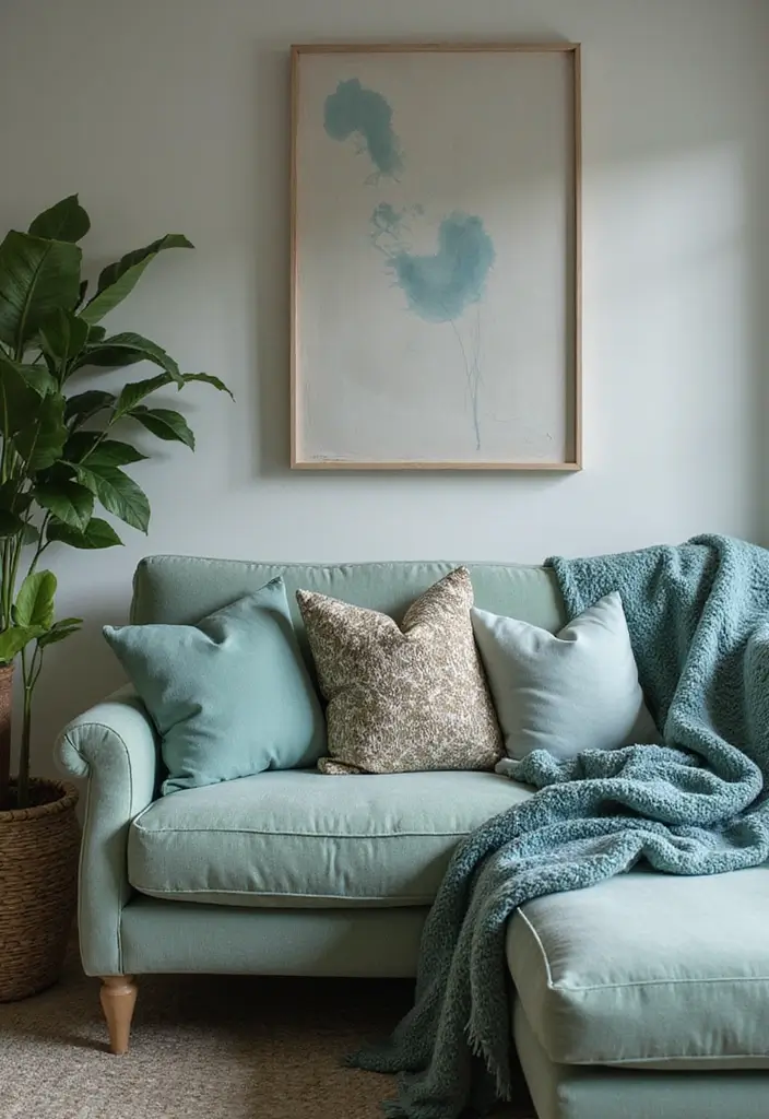 29 Sage Green and Blue Living Room Ideas That Feel Fresh and Modern - 4. Cozy Textiles for Comfort