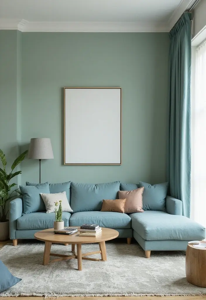 29 Sage Green and Blue Living Room Ideas That Feel Fresh and Modern - 5. Minimalistic Approach