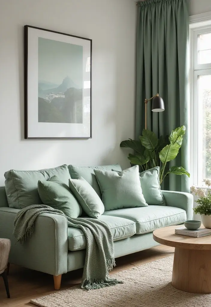 29 Sage Green and Blue Living Room Ideas That Feel Fresh and Modern - 7. Style with Sage Green Accent Pieces