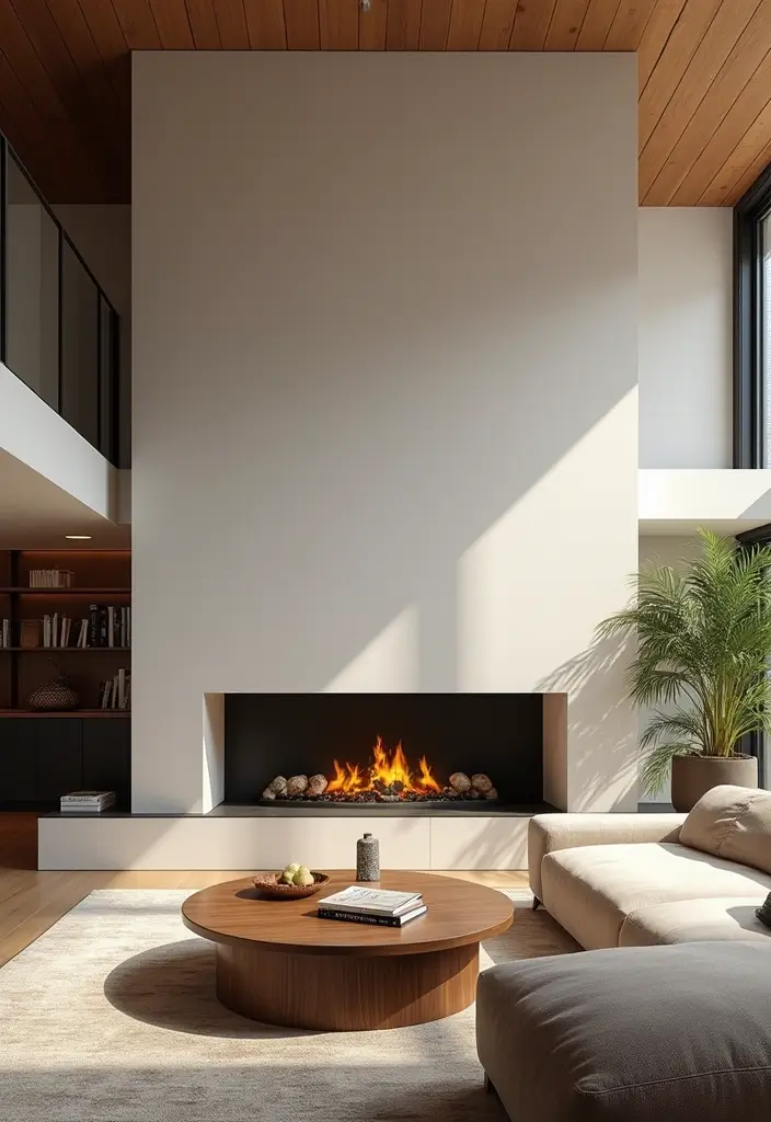 29 Two Story Living Room Ideas That Feel Open and Dramatic - 14. Streamlined Fireplace Designs