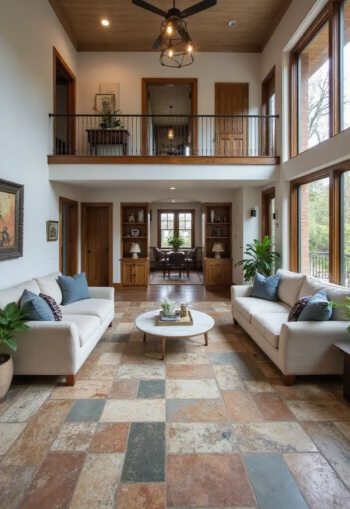 29 Two Story Living Room Ideas That Feel Open and Dramatic - 15. Unique Flooring Choices