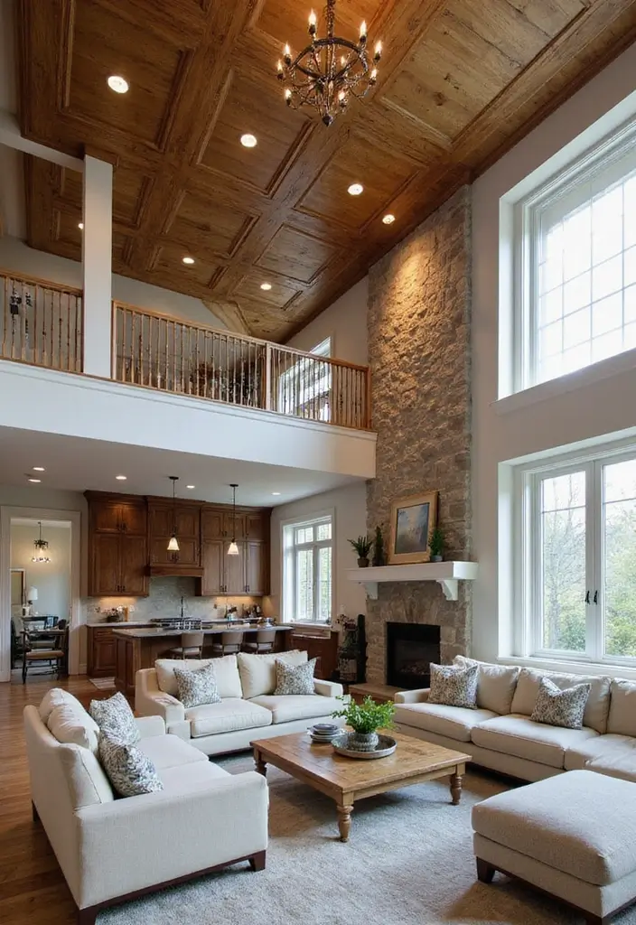 29 Two Story Living Room Ideas That Feel Open and Dramatic - 23. Creative Ceiling Treatments