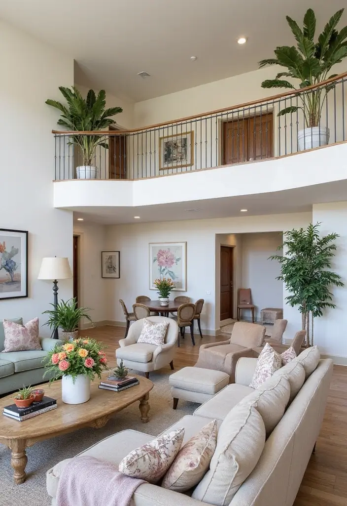 29 Two Story Living Room Ideas That Feel Open and Dramatic - 24. Fresh Floral Arrangements