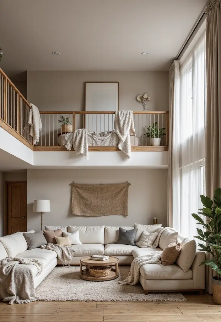 29 Two Story Living Room Ideas That Feel Open and Dramatic - 26. Incorporate Soft Textiles