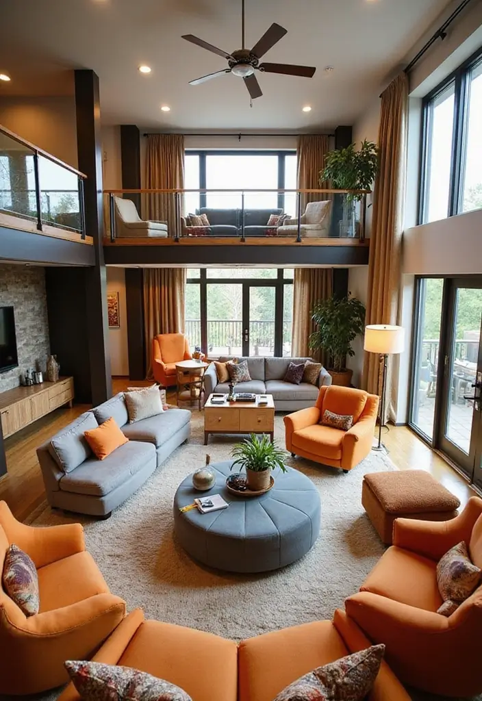 29 Two Story Living Room Ideas That Feel Open and Dramatic - 27. Dynamic Furniture Arrangements