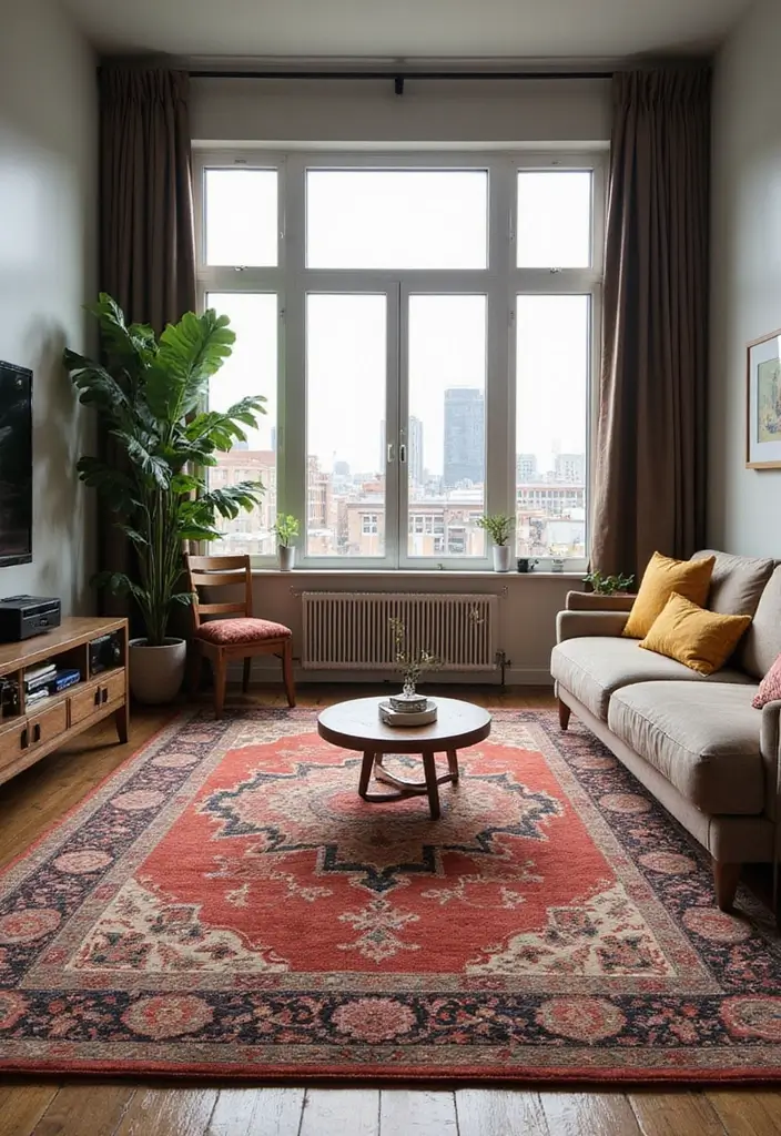 29 Urban Living Room Ideas That Capture City Style Perfectly - 13. Colorful Rugs