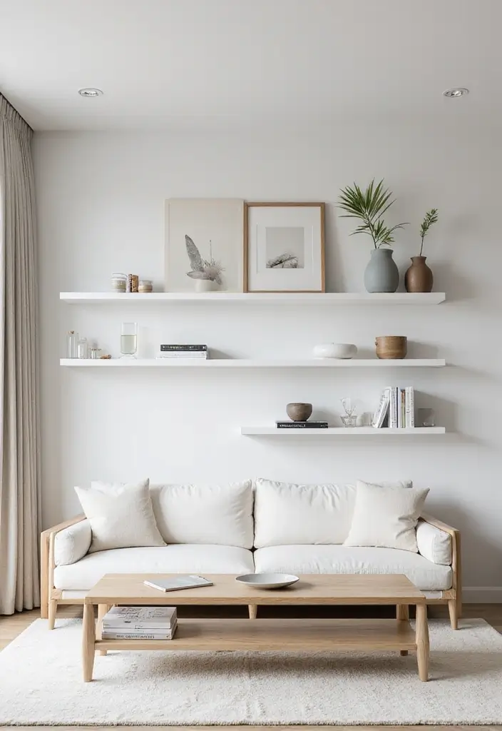 29 Urban Living Room Ideas That Capture City Style Perfectly - 5. Minimalist Shelving