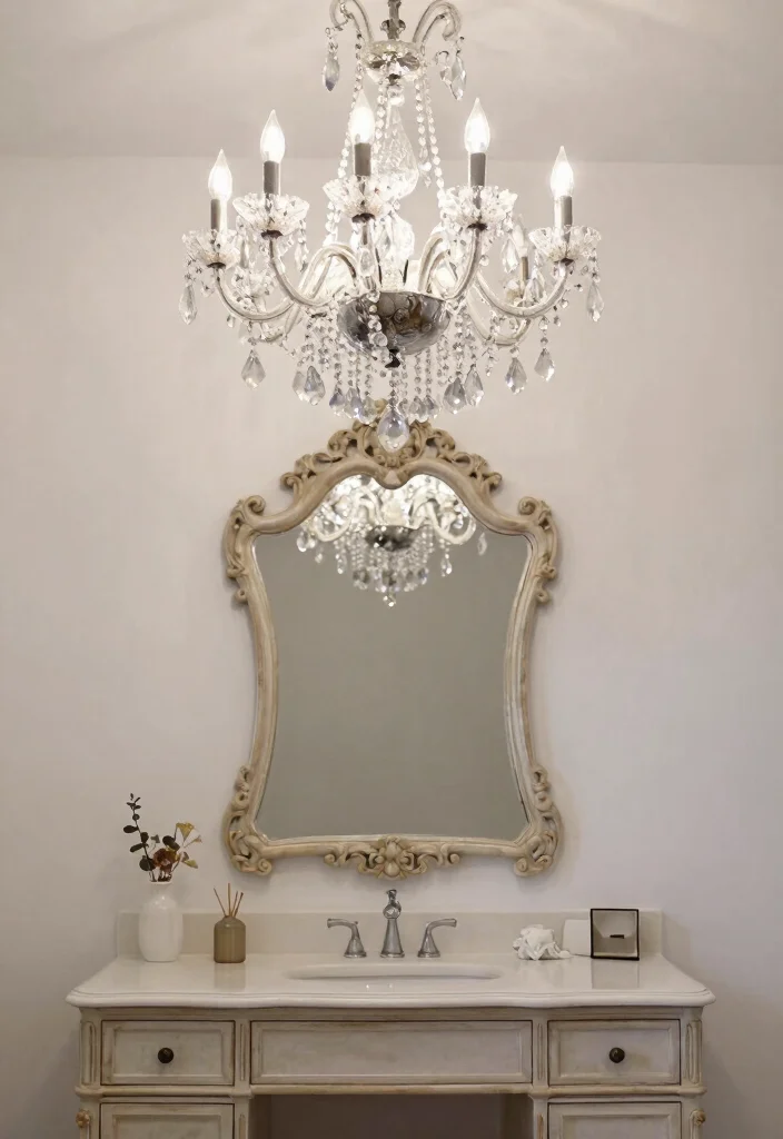 14 Bathroom Pendant Light Ideas Over Vanity For Stylish Glow - 10. Crystal Chandelier for a Glamorous Touch 1