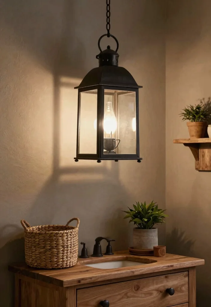 14 Bathroom Pendant Light Ideas Over Vanity For Stylish Glow - 2. Rustic Lantern Pendant Lights 1