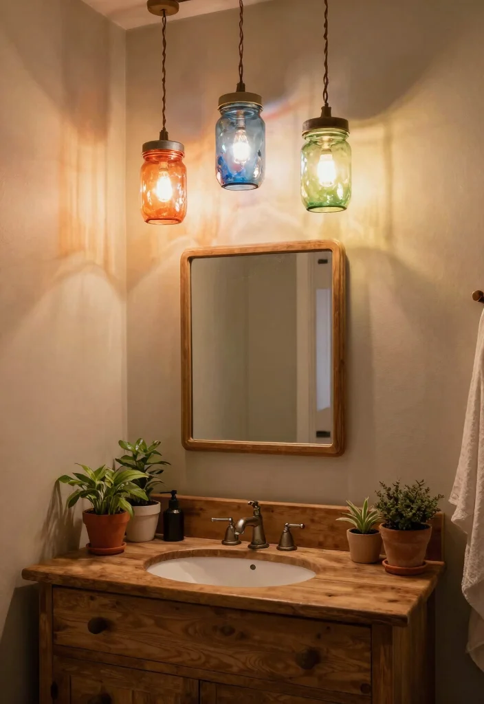 14 Bathroom Pendant Light Ideas Over Vanity For Stylish Glow - 9. Repurposed Vintage Jars as Pendant Lights 1