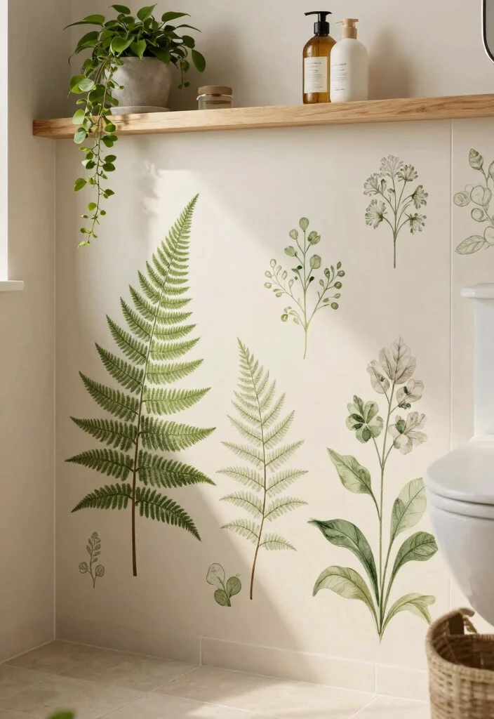 14 Bathroom Stencil Ideas For Creative Walls - 1. Botanical Bliss 1