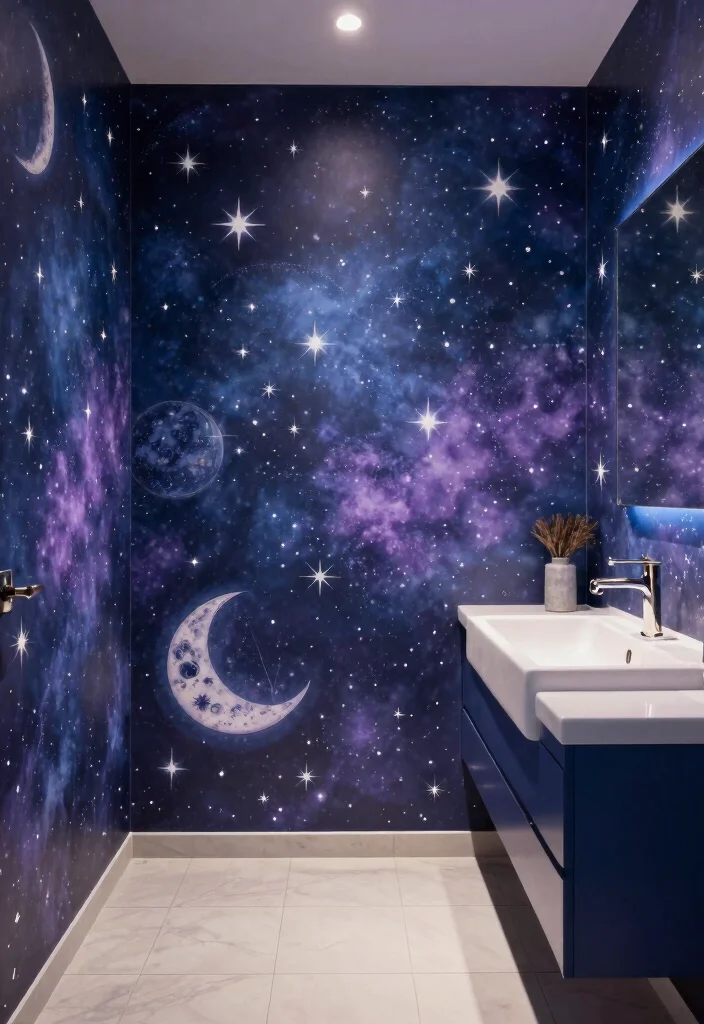14 Bathroom Stencil Ideas For Creative Walls - 13. Celestial Stencils 1