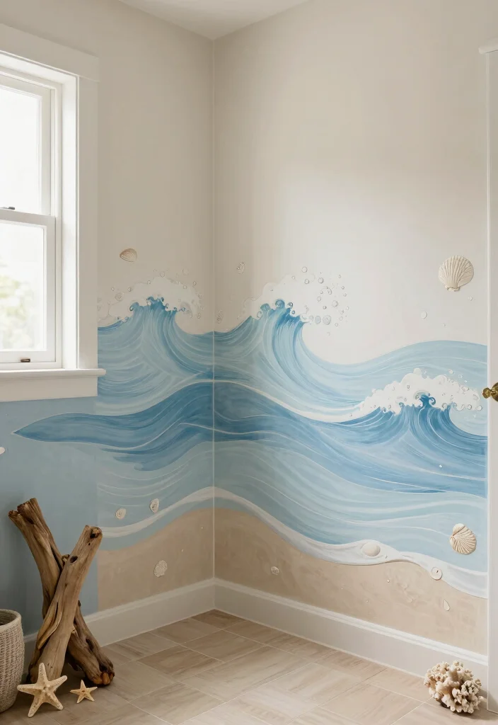 14 Bathroom Stencil Ideas For Creative Walls - 2. Coastal Charm 1