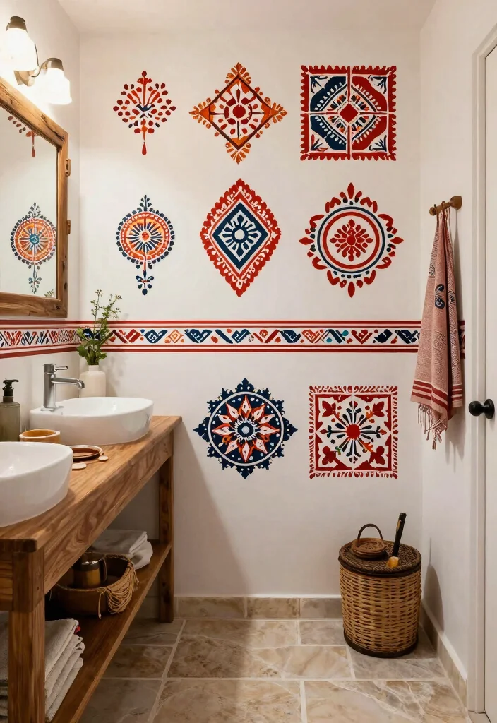 14 Bathroom Stencil Ideas For Creative Walls - 7. Folk Art Fun 1