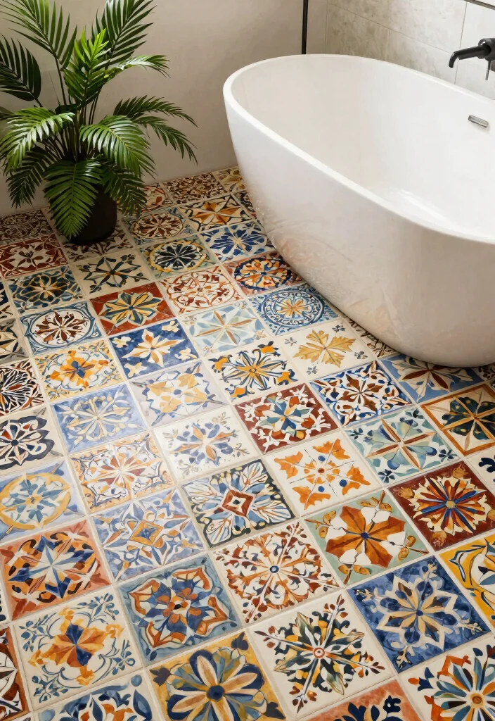 14 Best Bathroom Tile Ideas For Every Style - 9. Cement Tiles for an Artistic Appeal 1