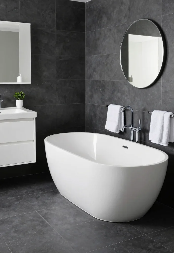 14 Charcoal Tile Bathroom Ideas With Moody Depth - 1. Charcoal and White Contrast 1