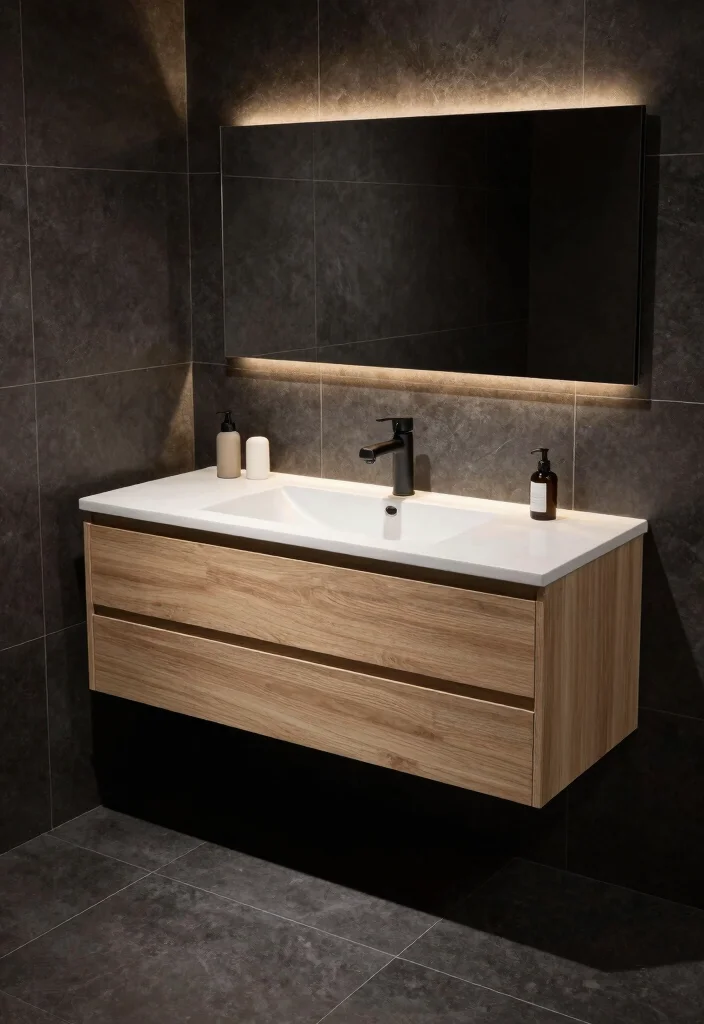 14 Charcoal Tile Bathroom Ideas With Moody Depth - 11. Floating Vanities 1