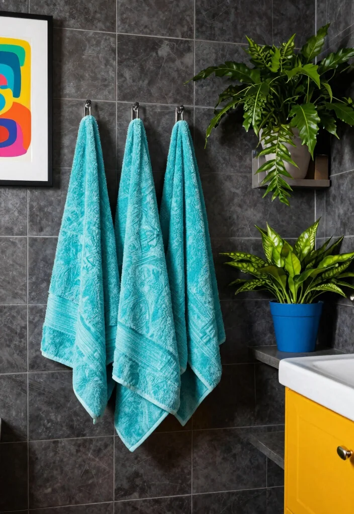 14 Charcoal Tile Bathroom Ideas With Moody Depth - 13. Touches of Color 1