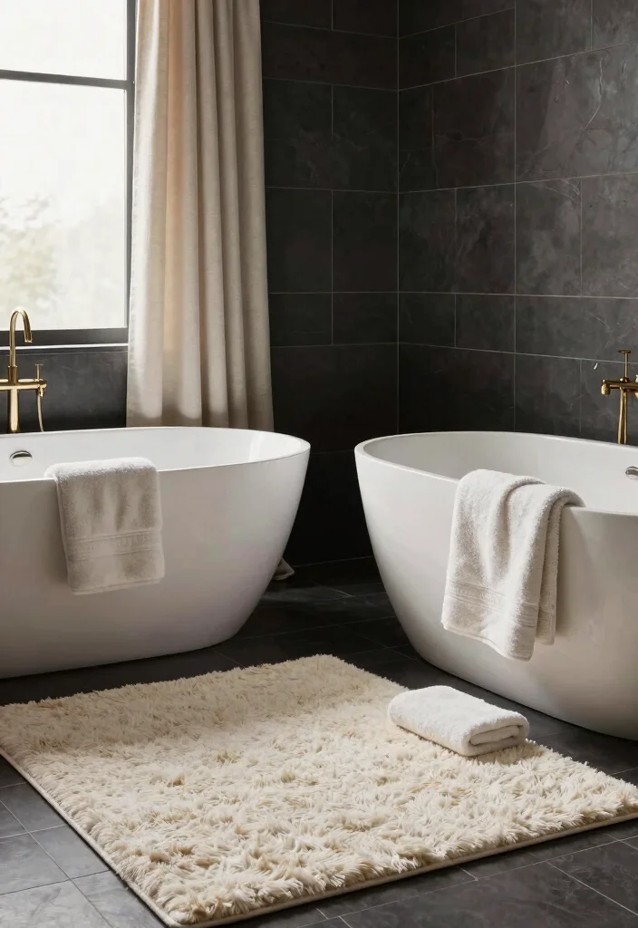 14 Charcoal Tile Bathroom Ideas With Moody Depth - 14. Luxurious Textiles 1