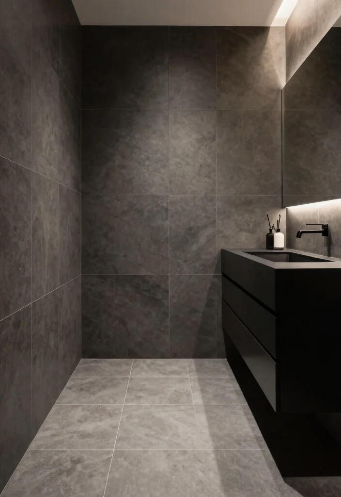 14 Charcoal Tile Bathroom Ideas With Moody Depth - 3. Moody Monochrome 1