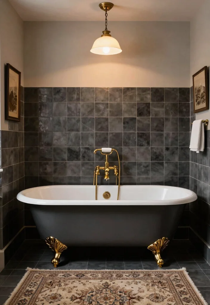14 Charcoal Tile Bathroom Ideas With Moody Depth - 4. Vintage Meets Modern 1