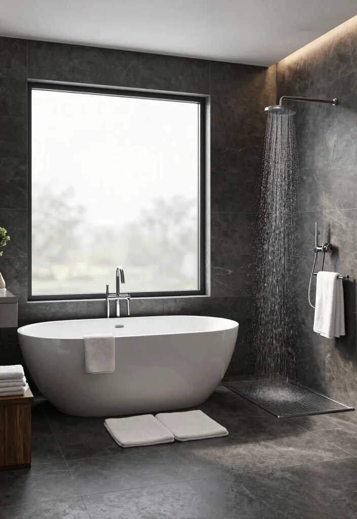 14 Charcoal Tile Bathroom Ideas With Moody Depth - 8. Luxury Spa Vibes 1