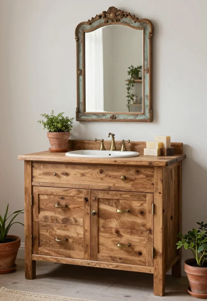 14 French Country Bathroom Vanity Ideas With Rustic Charm - 1. Antique Woodland Vanity 1
