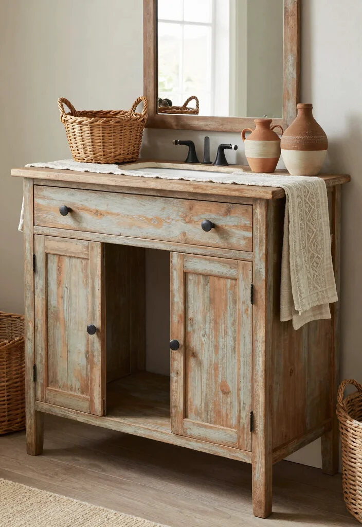 14 French Country Bathroom Vanity Ideas With Rustic Charm - 10. Vintage Cottage Style Vanity 1
